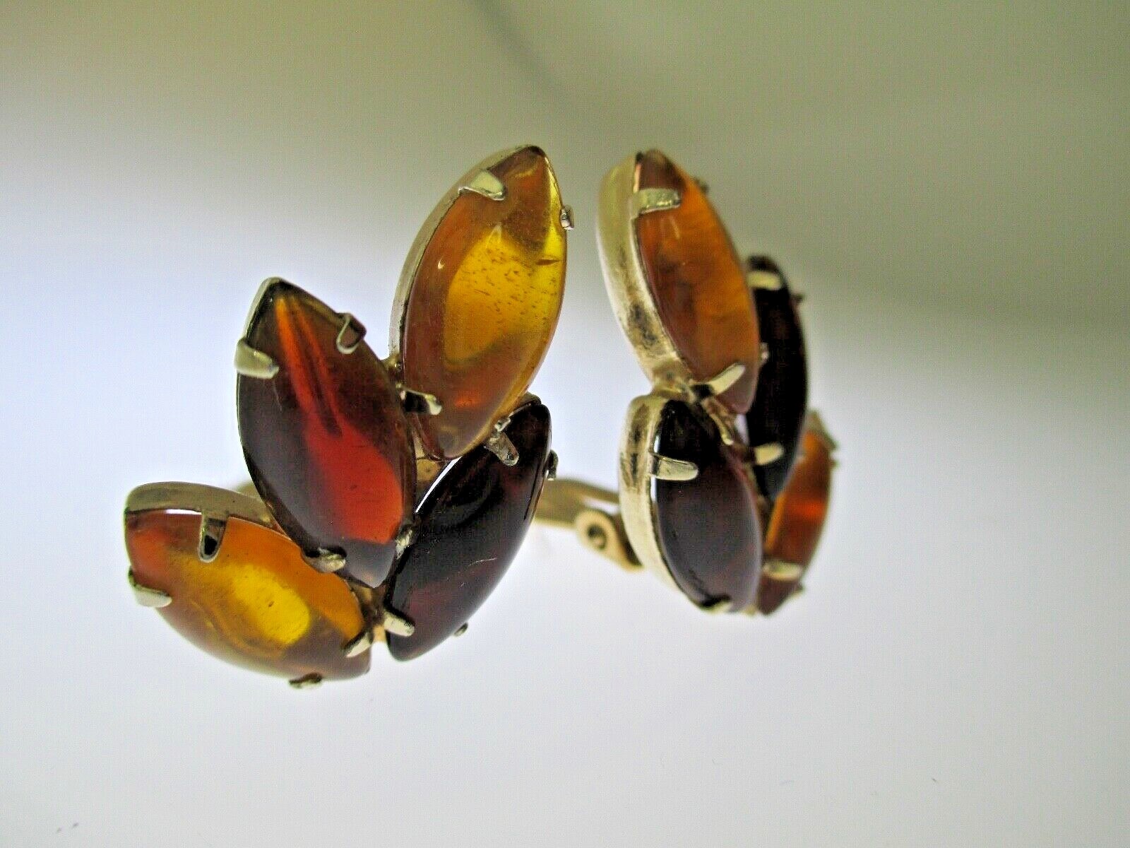 Vintage Rhinestone earrings Amber tones clips unsigned
