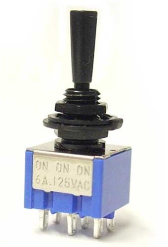 NEW - On-On-On DPDT Mini Switch, Flat Bat - BLACK