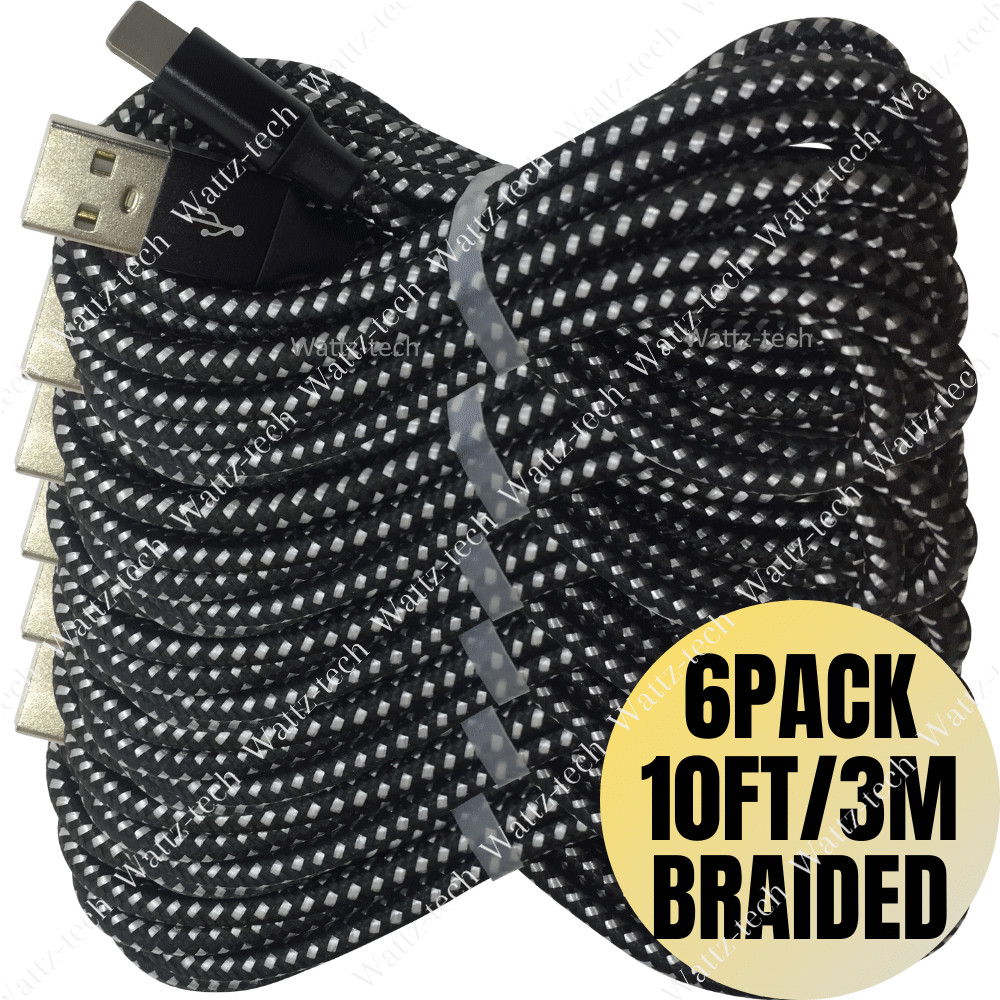 6-PACK 10Ft USB Charger Cable Heavy Duty For iPhone 14 13 12 11 XS Charging Cord