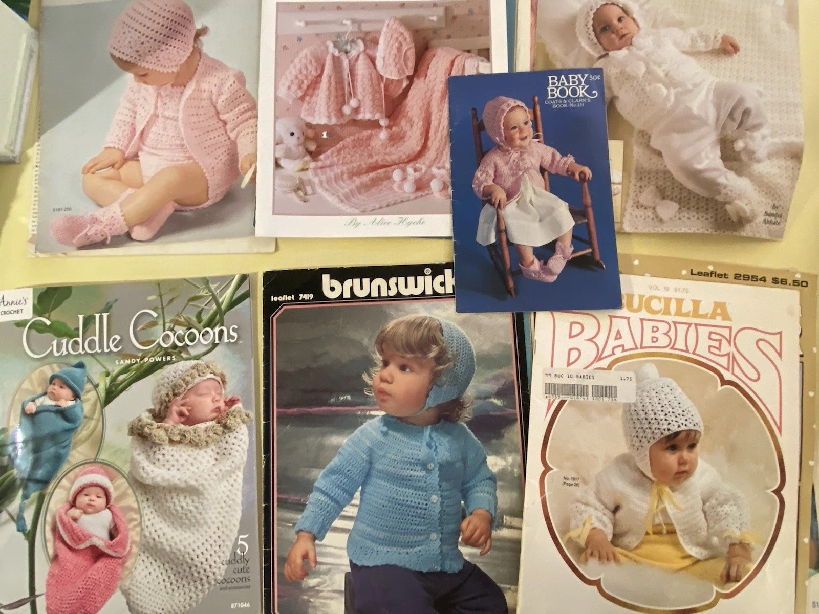 12 Lb Estate Lot Vintage To Modern Baby Acrylic Yarn Skeins & Pattern Booklets