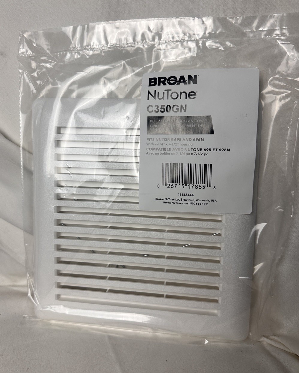Broan-Nutone C350GN Grille for Nutone 695 and 696N Ventilation Fan White, 8.75"