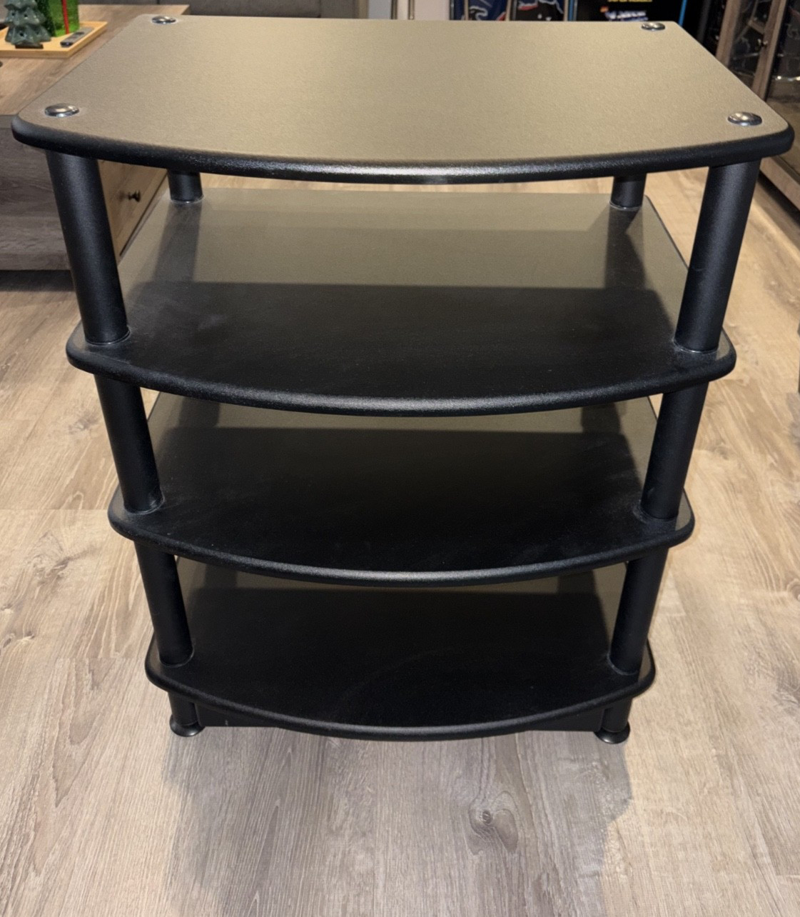 Pangea Audio Vulcan Four Shelf Audio Rack Media Stereo Stand Black with drawer