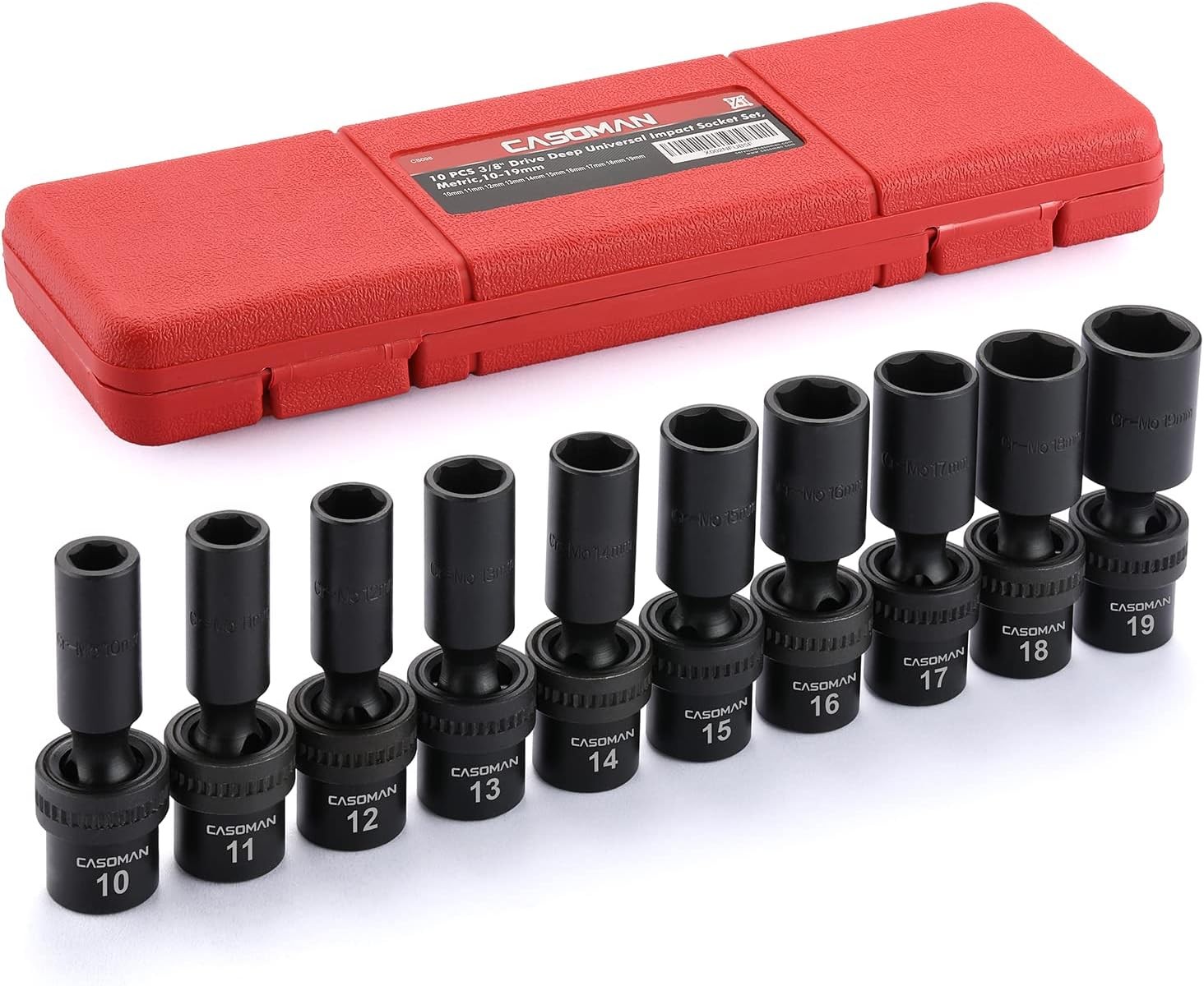 10 PCS 3/8" Drive Deep Standard Universal Impact Socket Set 6 Point CR-MO Metric