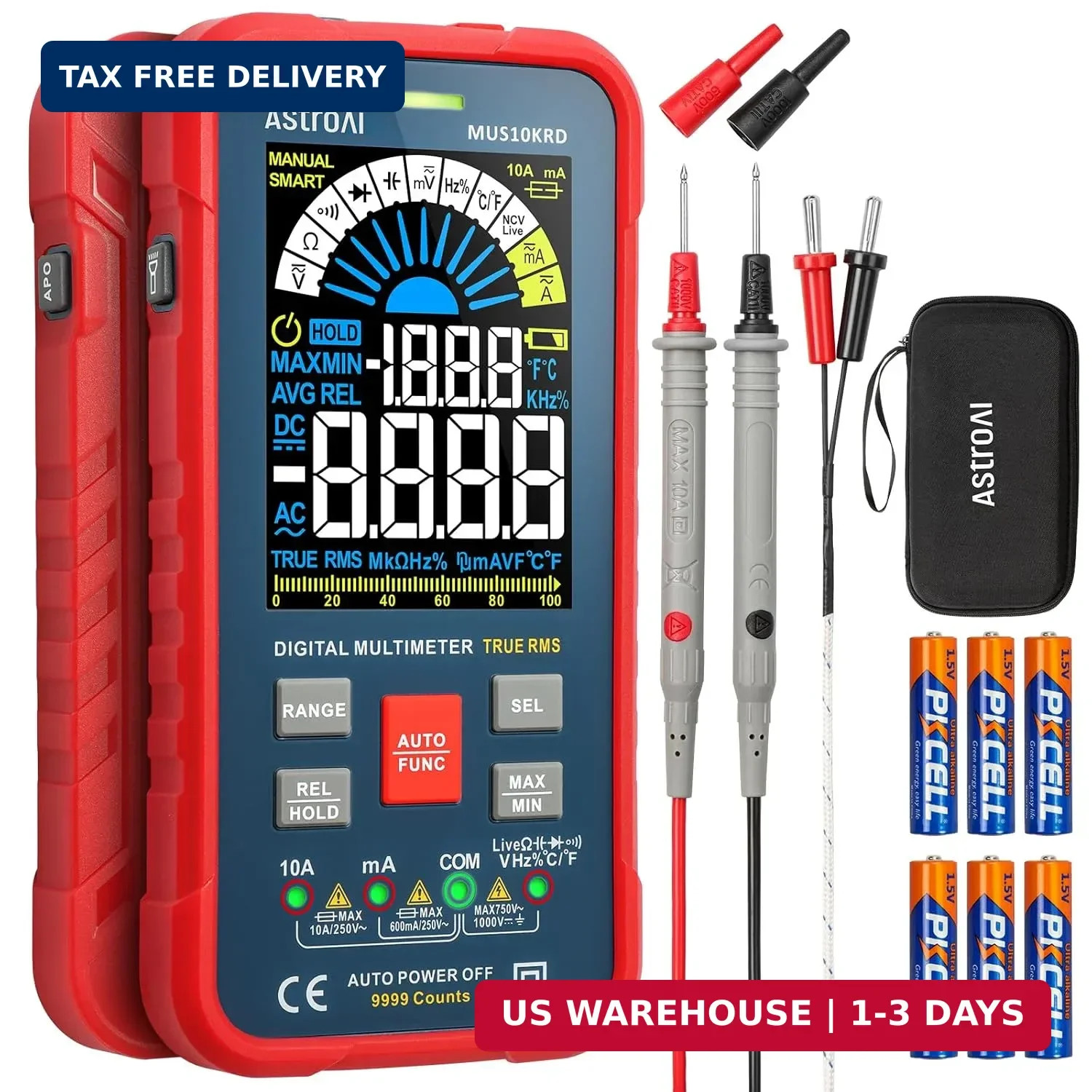 AstroAI Multimeter Tester 10000 Counts TRMS Auto-Ranging Color LCD Screen Digita