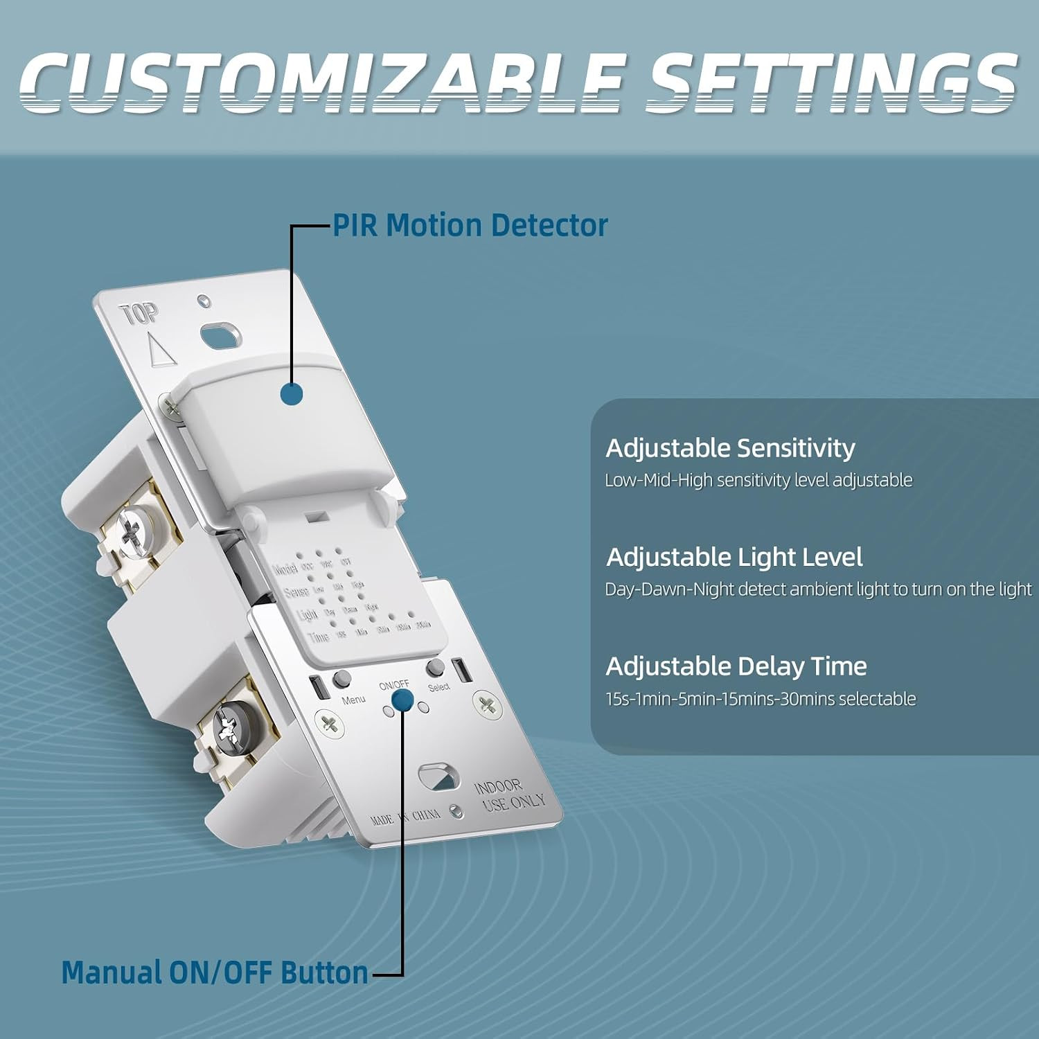 ECOELER Motion Sensor Light Switch, PIR Motion Detection Wall Switch with Adjus