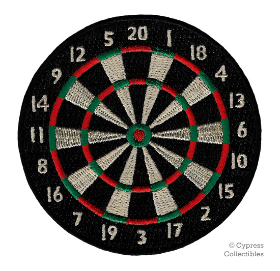 DARTBOARD PATCH iron-on embroidered DART BOARD BULLSEYE EMBLEM PUB GAME NOVELTY