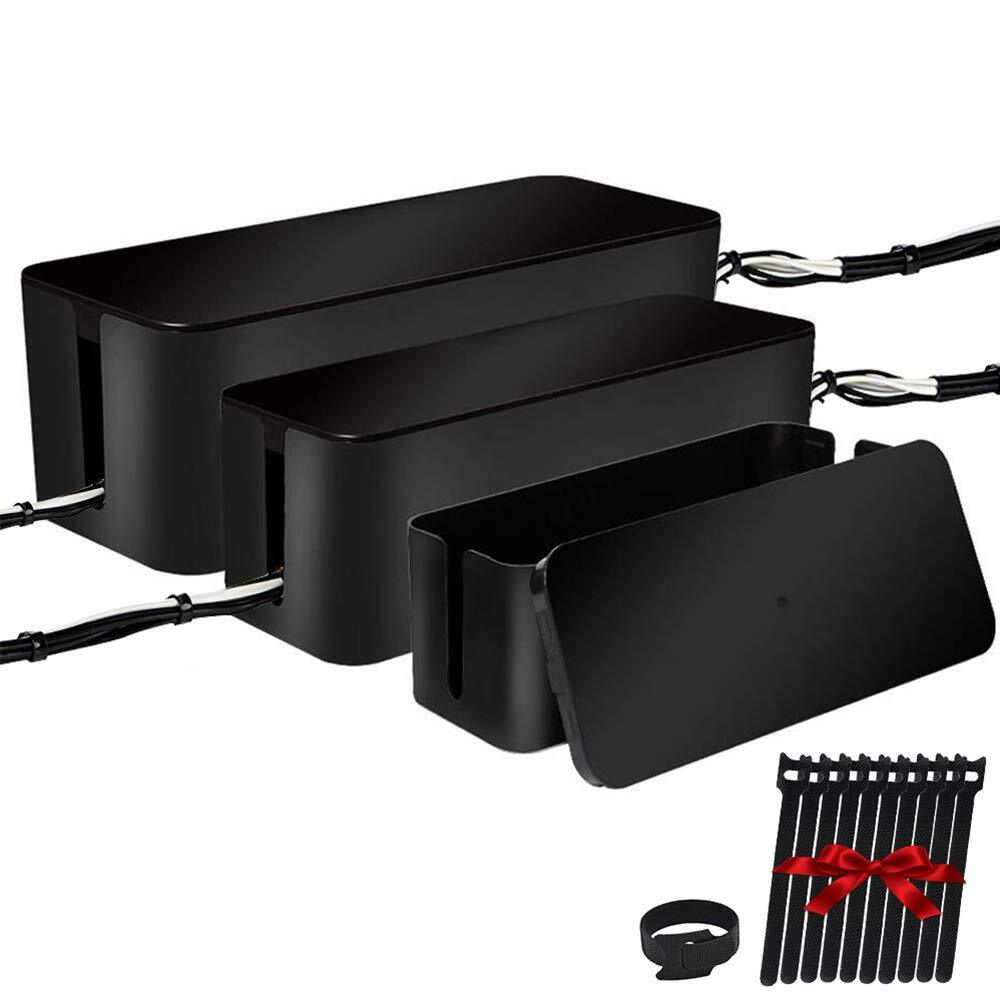 Set of Three Cable Management Boxes Large Hide Power Strips & Cords Black