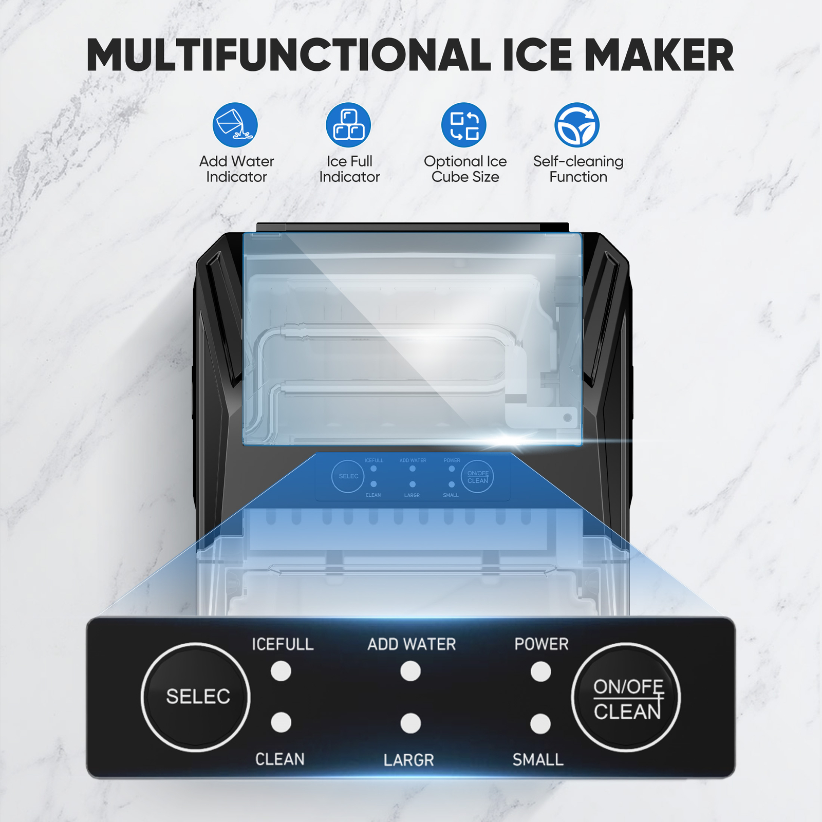 Portable Ice Maker with Self-cleaning Function - Ready in 6 Minutes for 9 Cubes