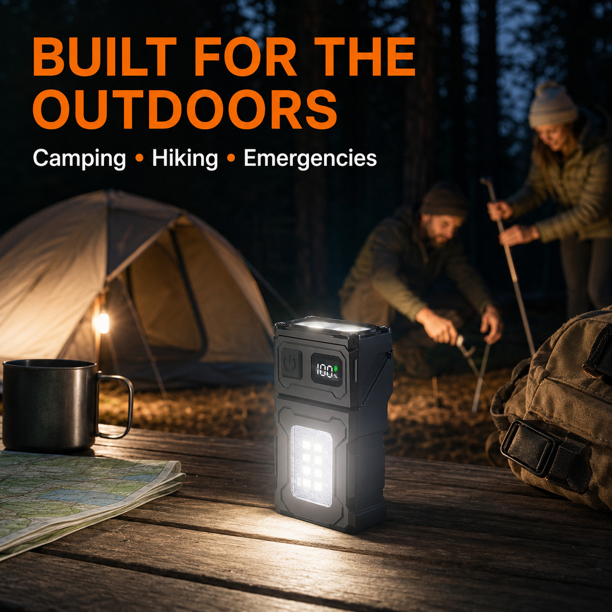 Rechargeable LED Camping Flashlight EDC Multi Tool COB Work Light USB-C IP65
