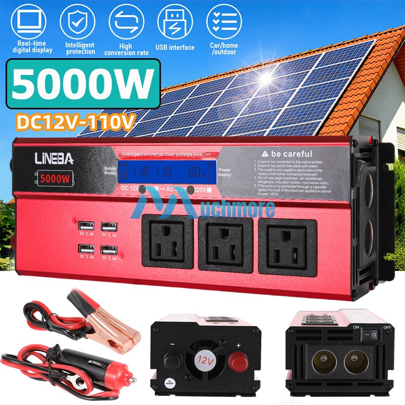 5000W 2500W Car Power Inverter DC 12V To AC 110V Sine Wave Solar Power Converter