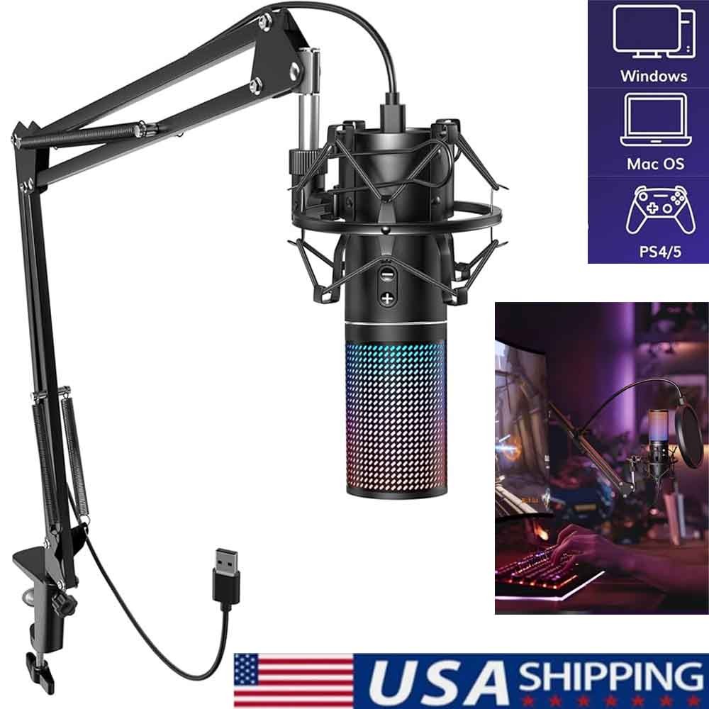 USB Podcast Microphone, Gaming PC Studio Mic Kit with Adjustable Arm Stand, Q9S