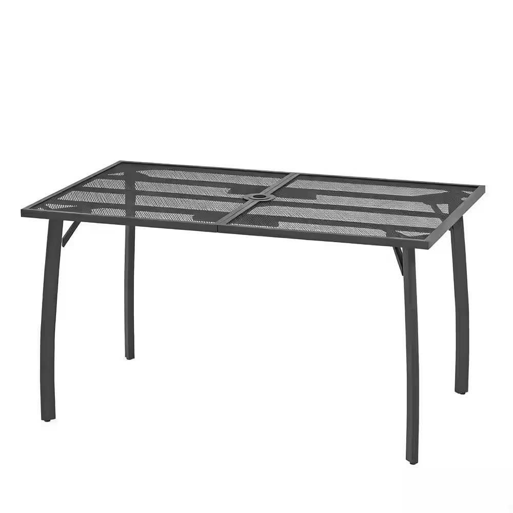 Metal Outdoor Patio Rectangular Dinning Table with 1.73 In. Umbrella Hole