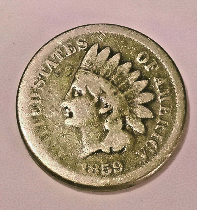 1859 Indian-head cent, Copper-nickel, No shield, First year