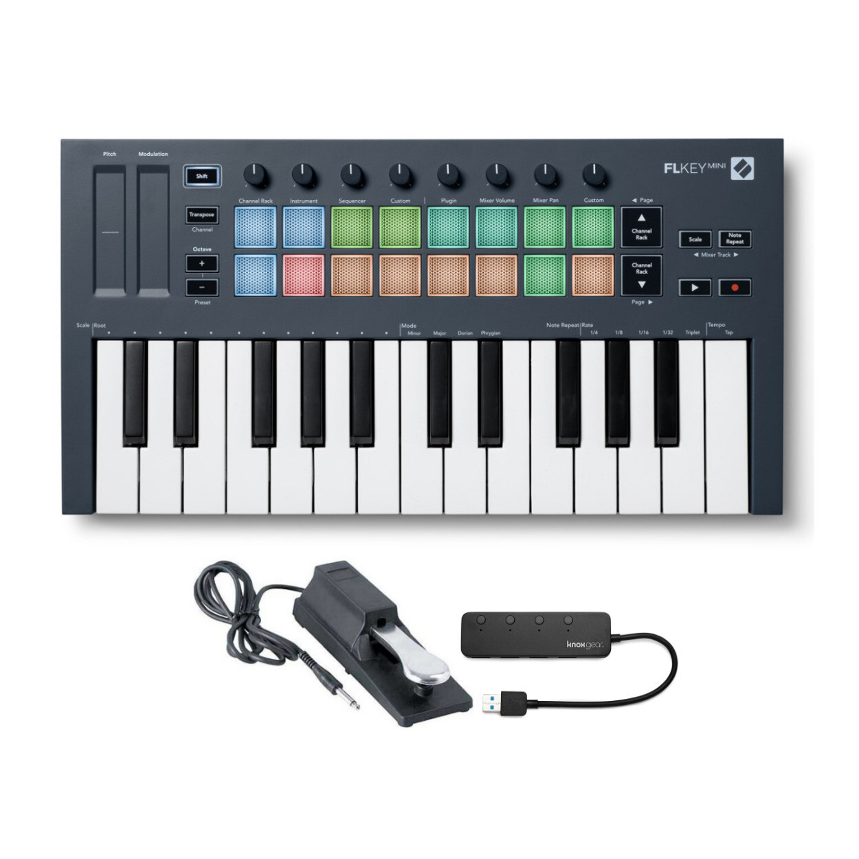 Novation FLkey Mini MIDI Keyboard Controller for FL Studio Pedal USB Hub
