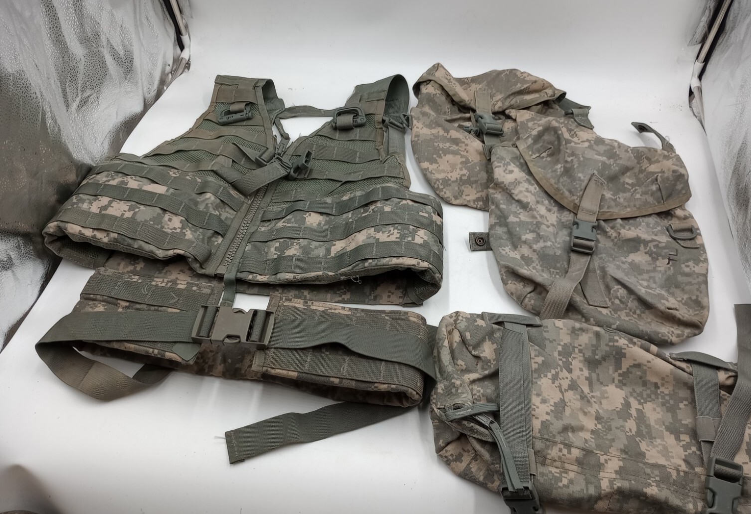 USGI ARMY ACU MOLLE II FLC Vest+2 Sust. Pouches+ ACU Utility Belt+ WB Combo NJC4