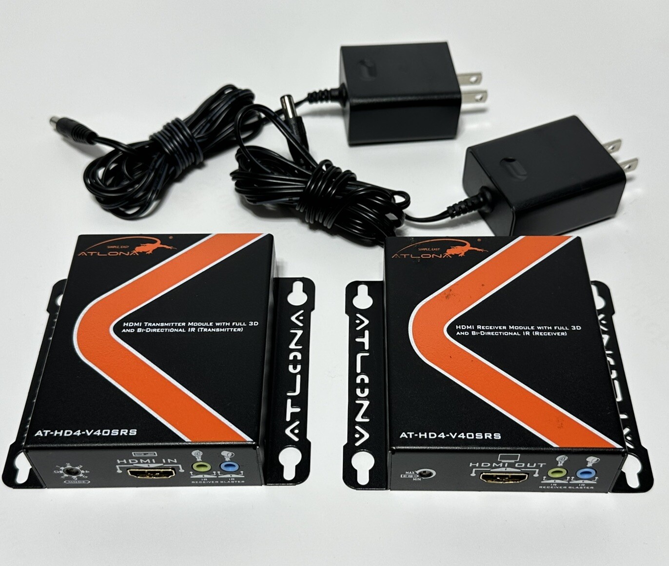 ATLONA HDMI TRANSMITTER & RECEIVER AT-HD4-V4OSRS WITH POWER ADAPTERS- FREE SHIP