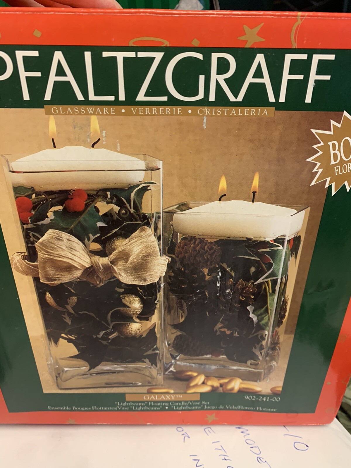 NIB Pfaltzgraff Galaxy Light Beams 2 FLOATING CANDLE VASES Holly Floral Inserts