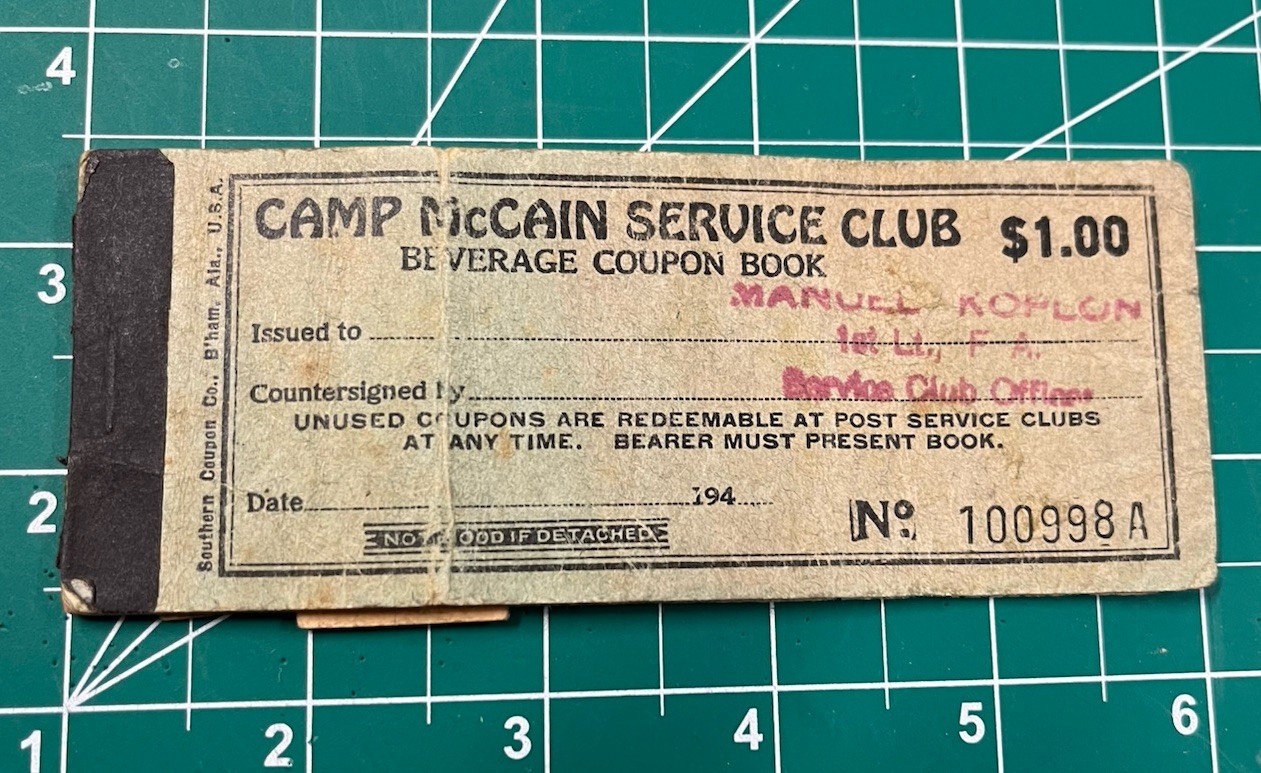 VWWII Camp McCain Service Club Coupon Booklet