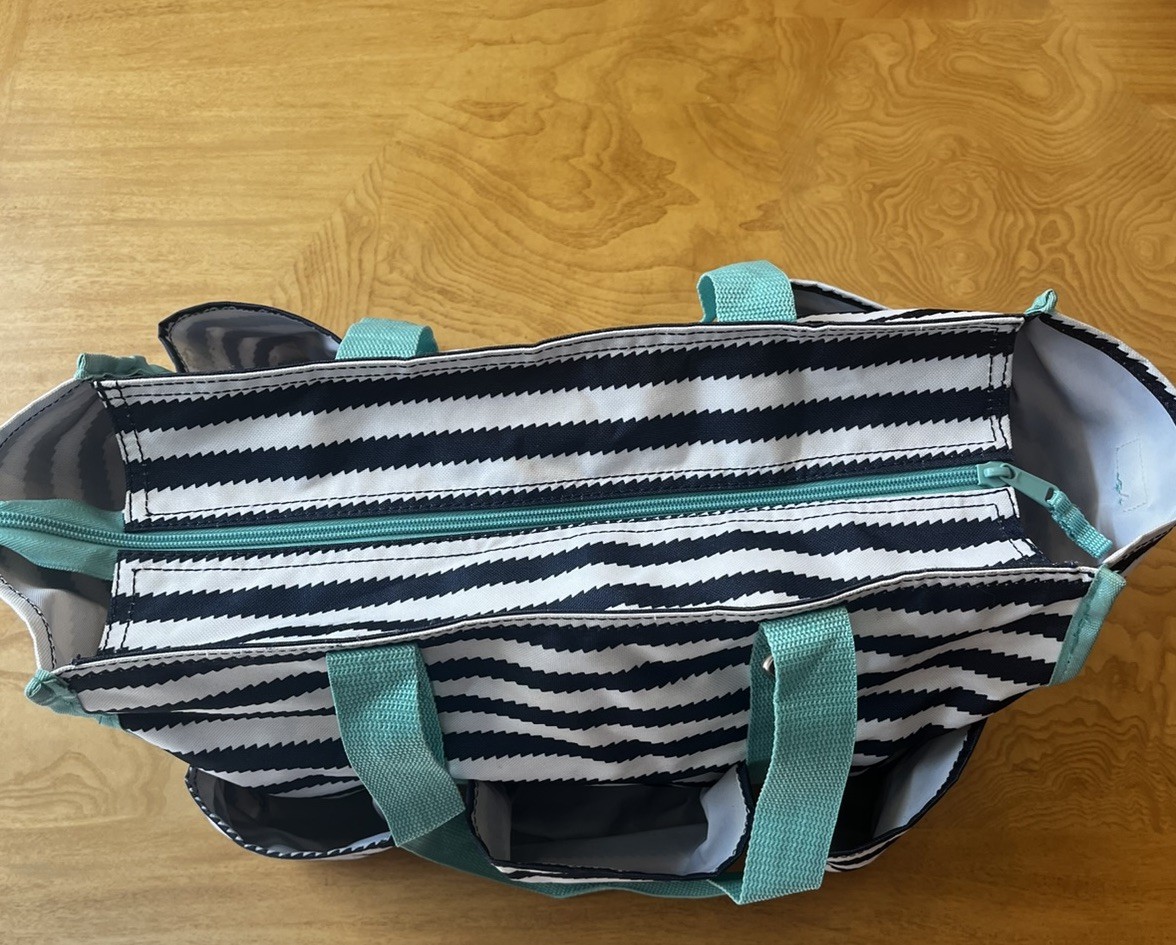 Thirty One Utility Tote Bag Organizer Craft Teacher Carryall Black White Teal