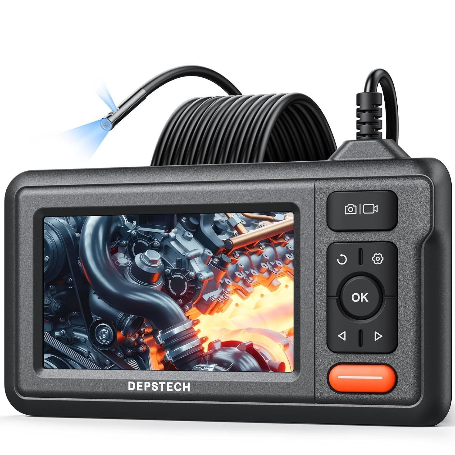DEPSTECH Dual Lens Borescope Camera with Light, HD Endoscope, 4.3'' IPS Screen,