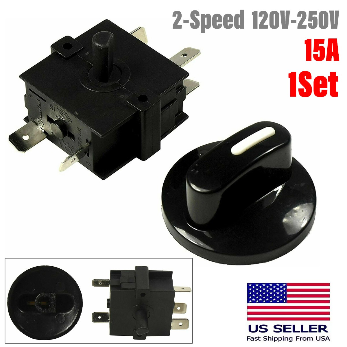 Rotary Switch w/ Knob 4-Position 3-Speed 120-250V, 15A Fan Heater Speed Selector