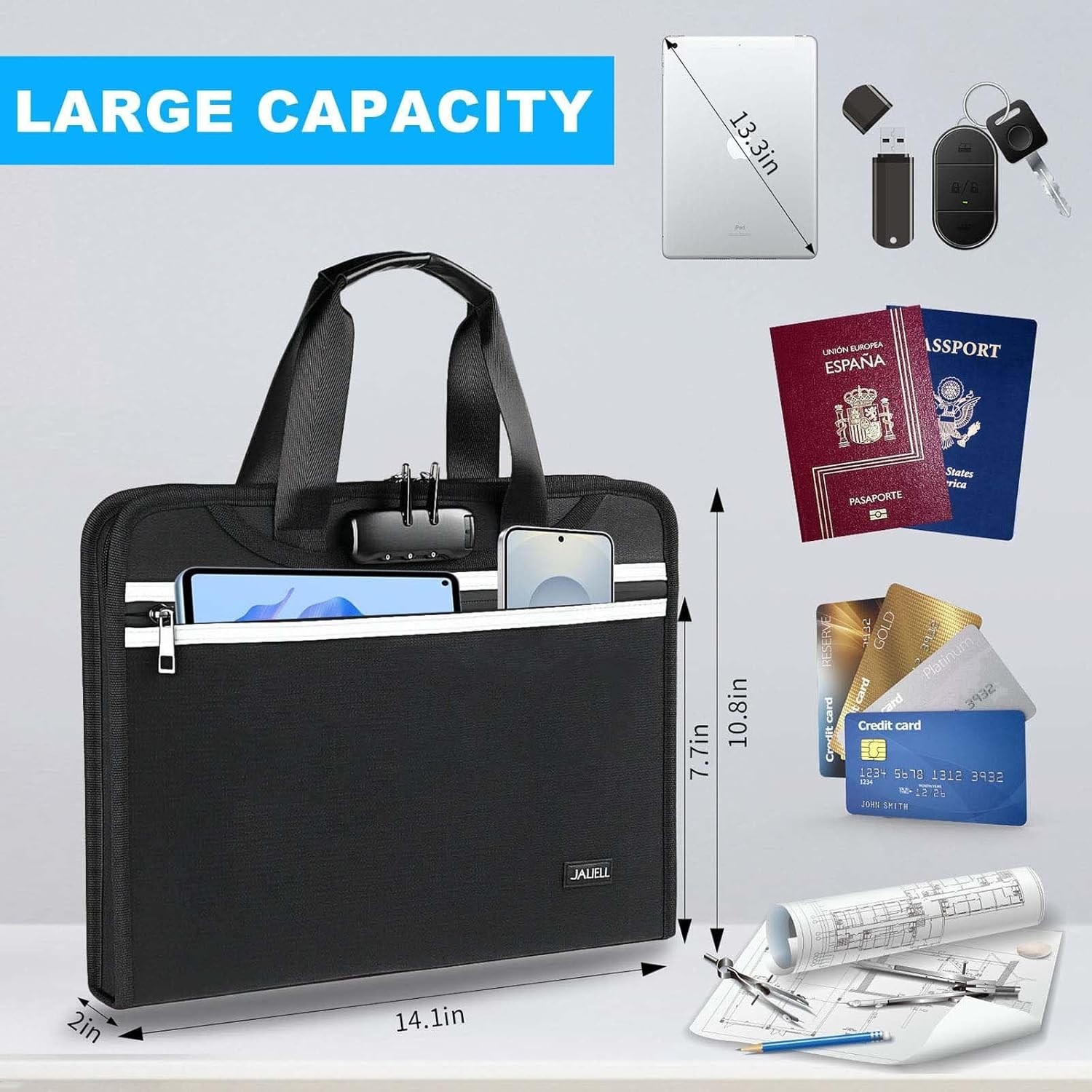 Important Document Organizer with Handle, Fireproof Accordion File Organizer wit