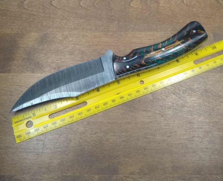 New Stauer Mighty Conifer Knife with Damascus Blade & Pinecone Handle w/ Sheath