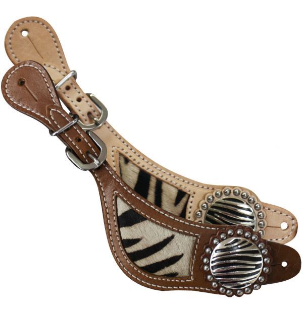 Showman Ladies Zebra Hair on Design Spur Straps! Silver Conchos! Silver Beading!