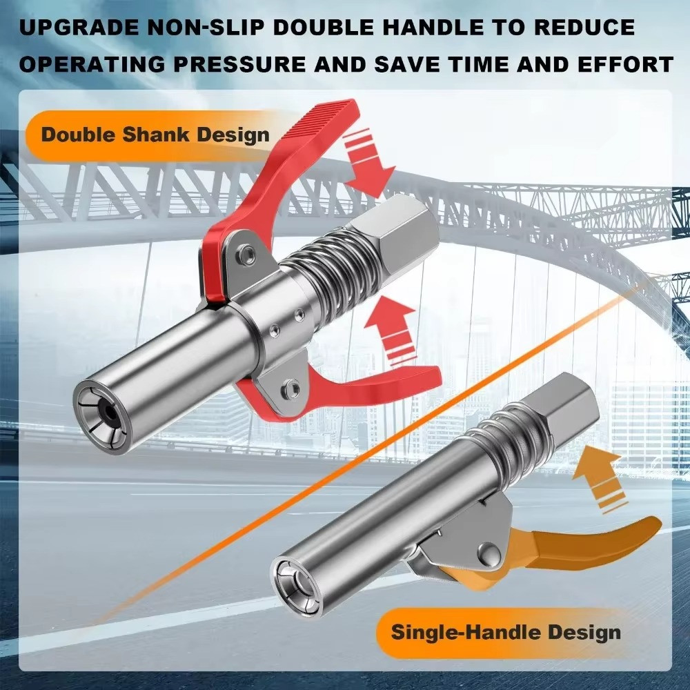 Grease Gun Coupler Double Handle High Pressure Quick Release Lock Oil Nozzles