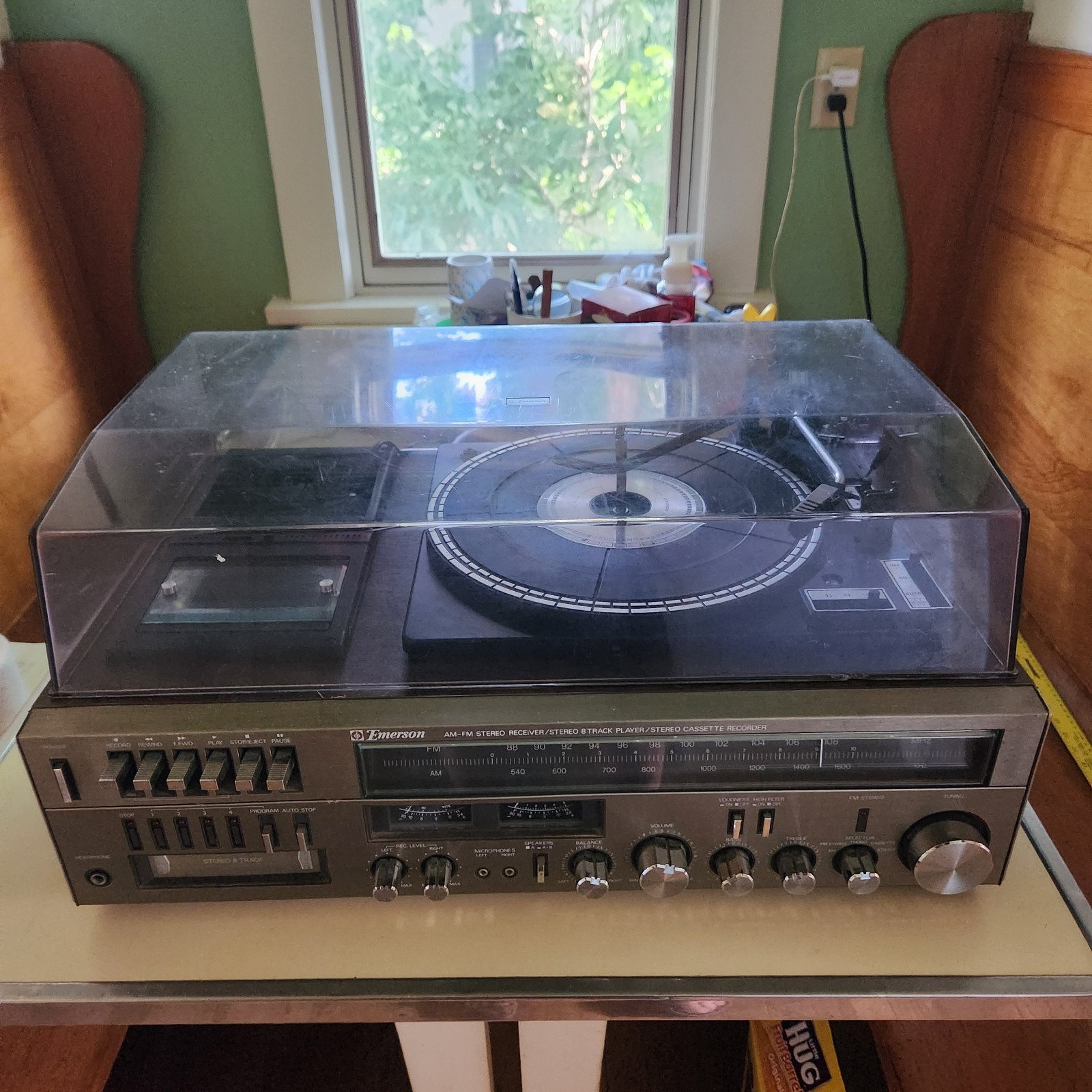 Emerson AM-FM Receiver Stereo 8 Track Player Cassette Player Turntable M-3003
