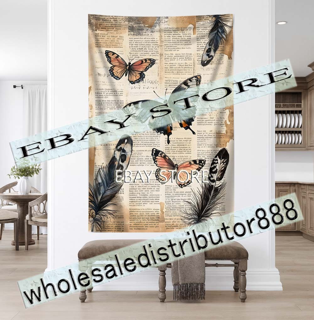 Blue wing tapestry collage vintage collage paper 59X82 in