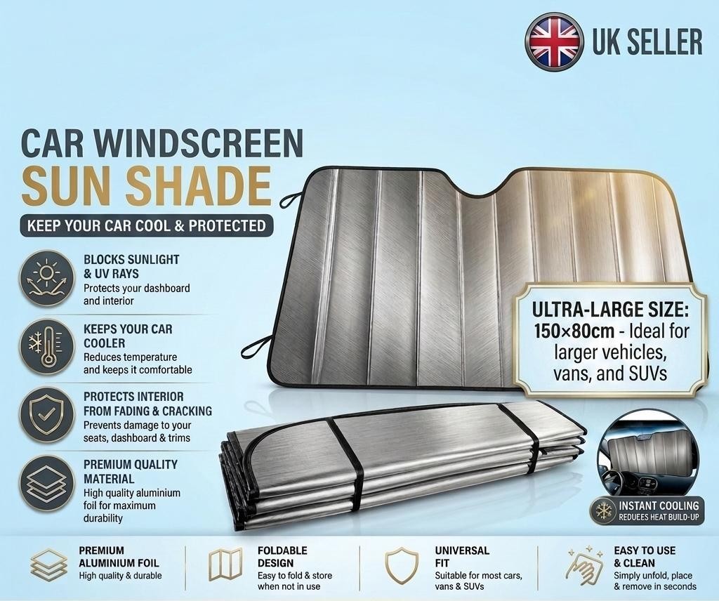 Large Windscreen Sun Shade Car Van Double Sided Aluminium UV Protect 150x80cm