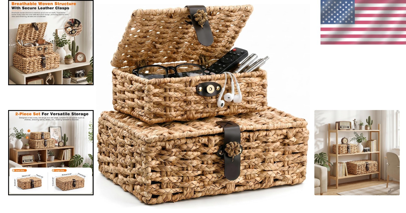 Versatile Handwoven Wicker Boxes with Magnetic Closures, Perfect for Home Decor