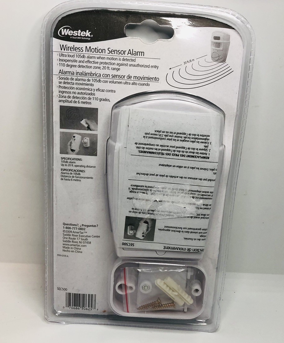 Westek Wireless Motion Sensor Alarm SEC500 with 2 Remote Controls*NEW*