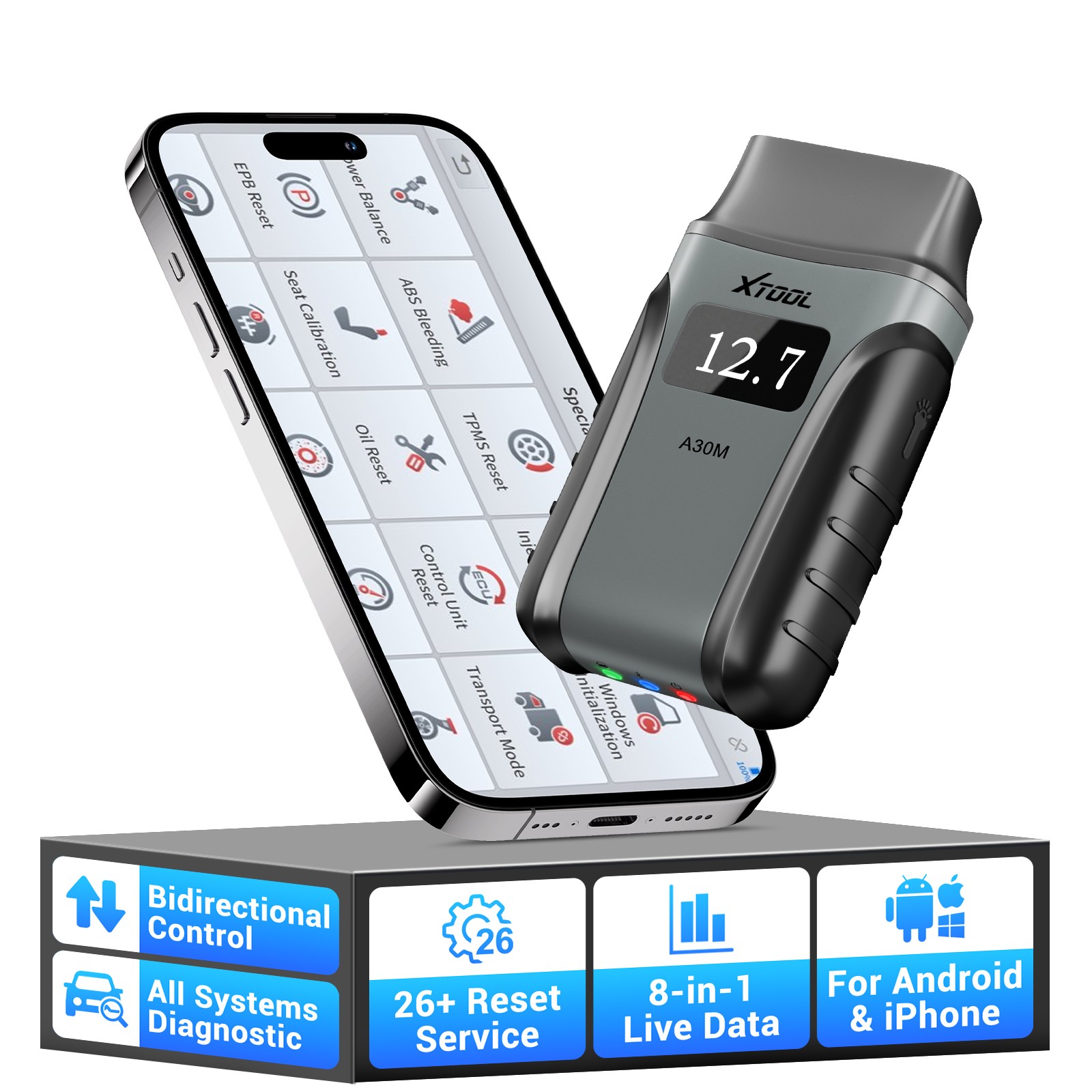 XTOOL A30M V2.0 Bidirectional OBD2 Scanner All System Diagnostic Tool 26+ Resets