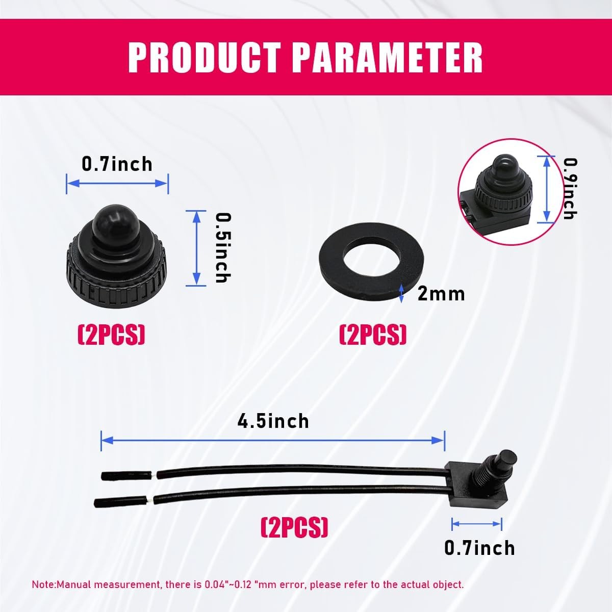 2 PCS Waterproof Push Button Switch 12V On/Off, EP-107 On/Off SPST Switch with 4