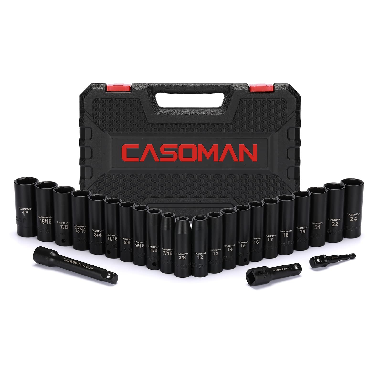 CASOMAN 25PCS 1/2" Drive Impact Socket Set, 1/2"Drive 25pcs Set