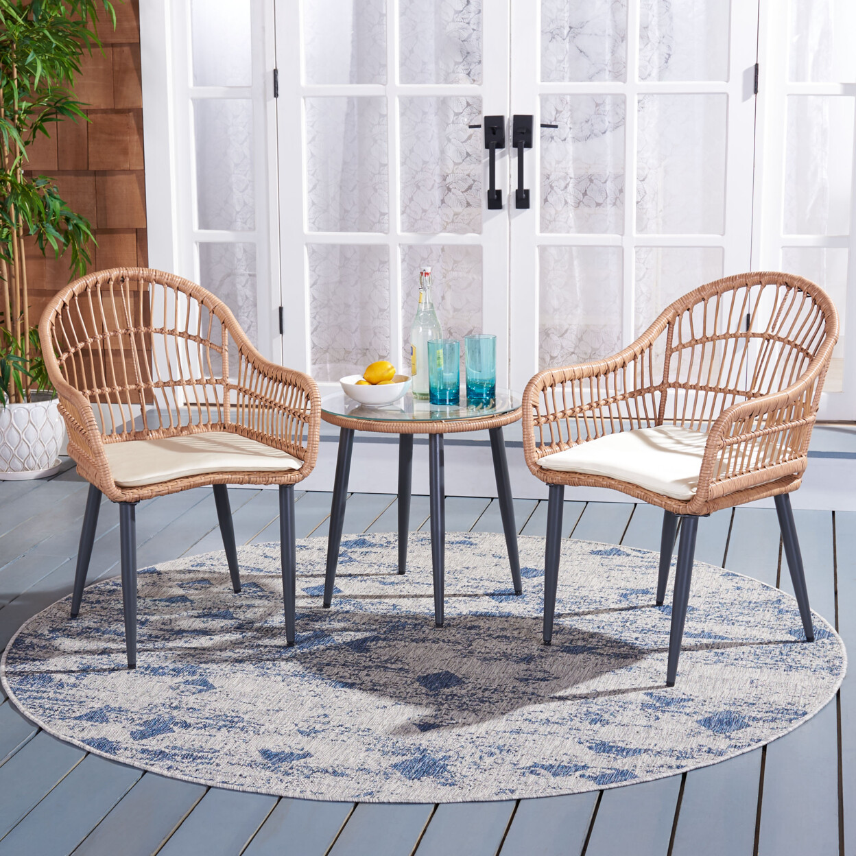 SAFAVIEH Outdoor Collection Berlen 3-Piece Lounger Set | Natural/Beige |