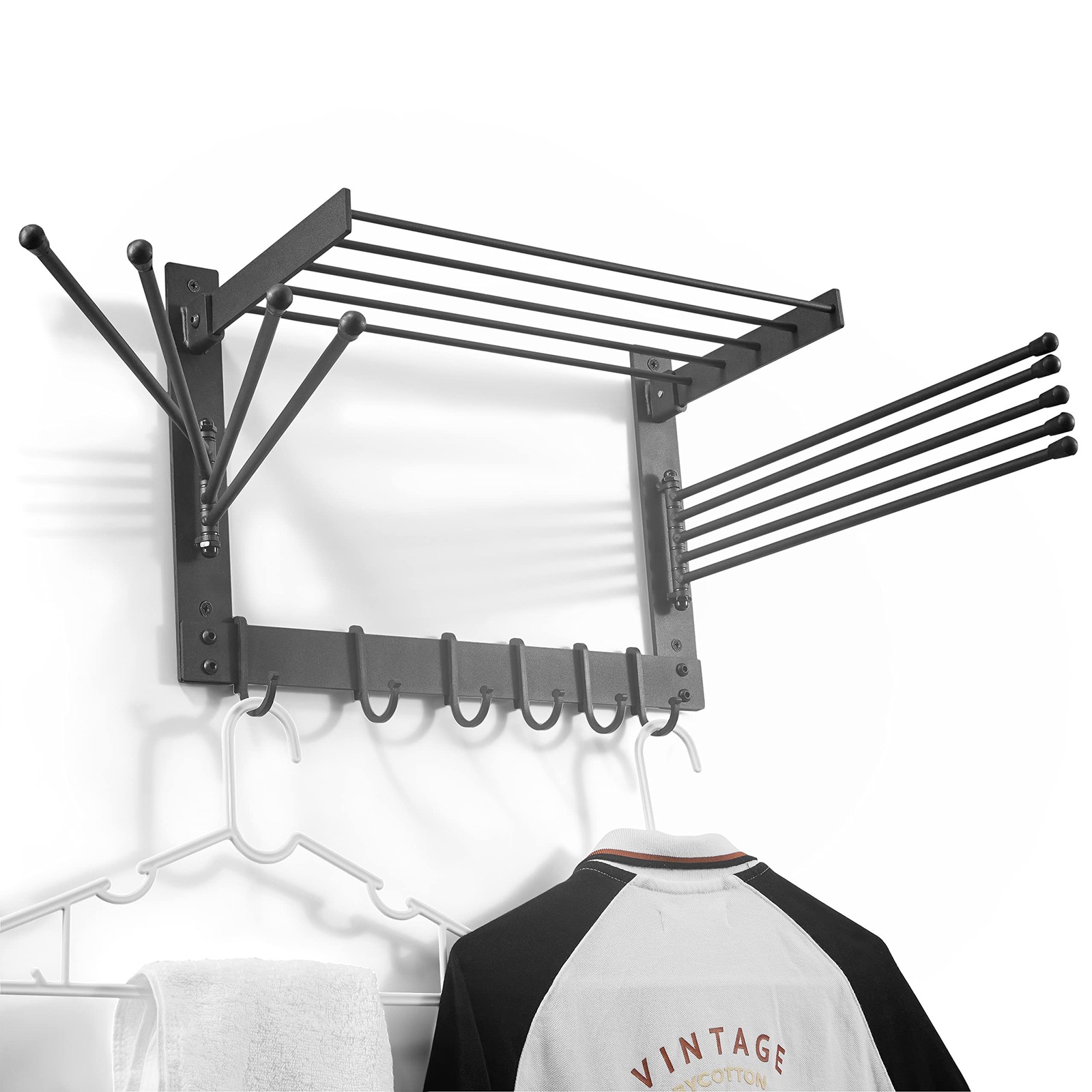 BATODA Wall-Mounted Steel Clothes Drying Rack, Solid Steel, Multi-function