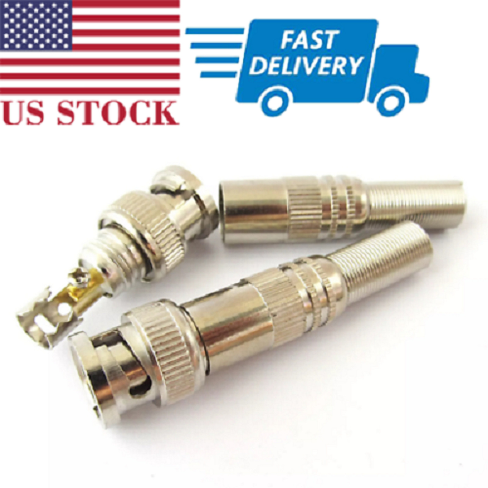 10pcs New BNC Male Metal Screw Solder/Solderless Connectors for RG59 RG6 Cable