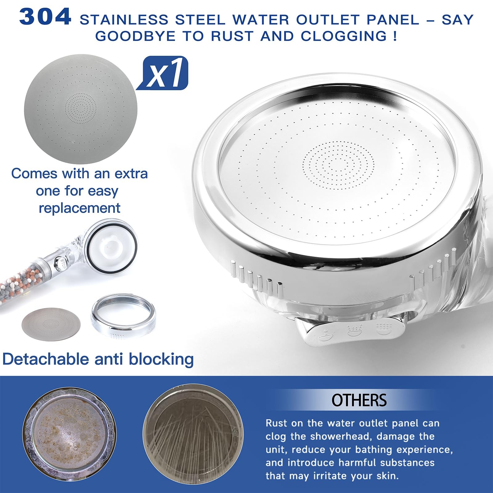 Filtered Shower Head with Handheld - High Pressure Transparent + Chrome