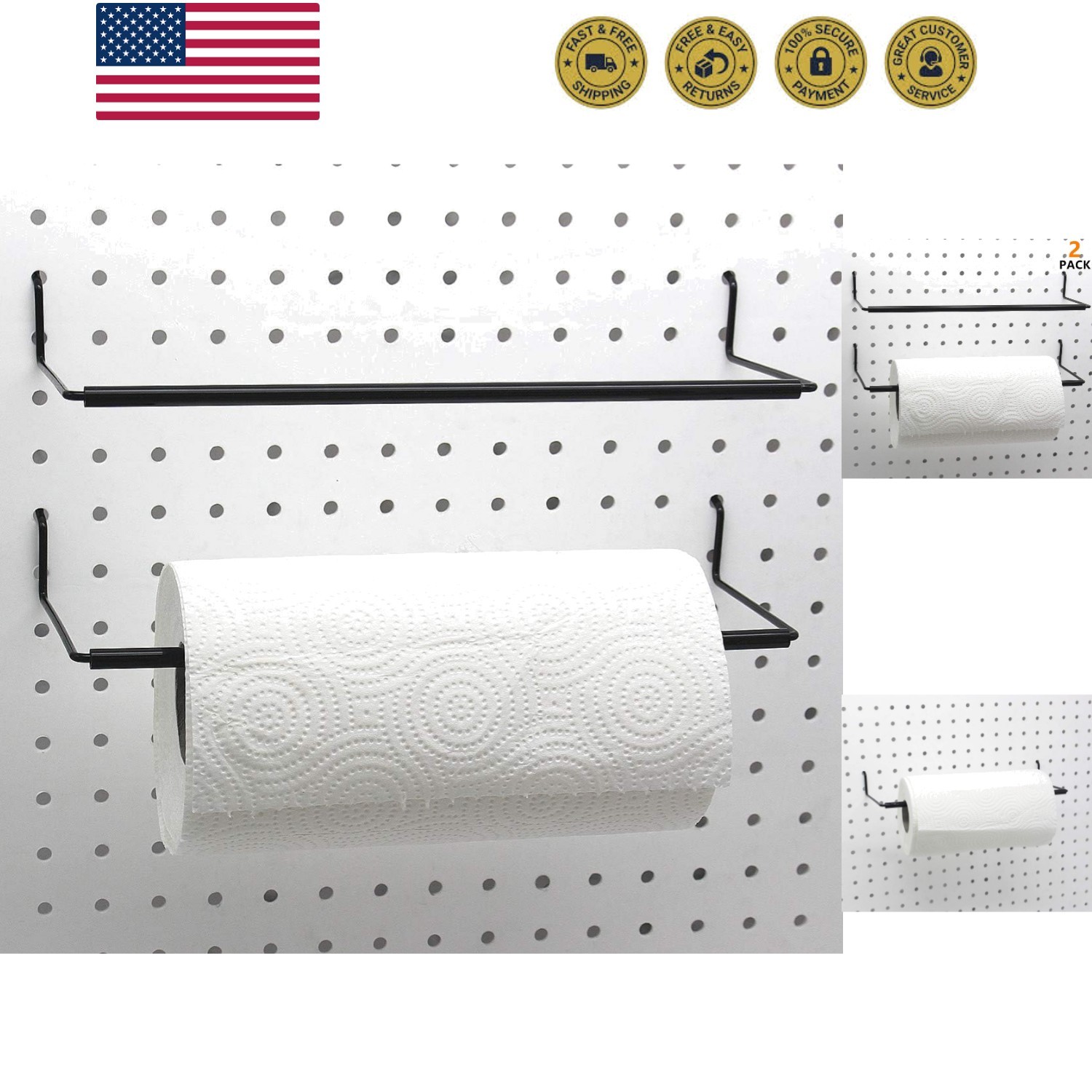 Paper Towel Holder for Pegboard, Extendable, Fit Any Standard Pegboard, Peg B...