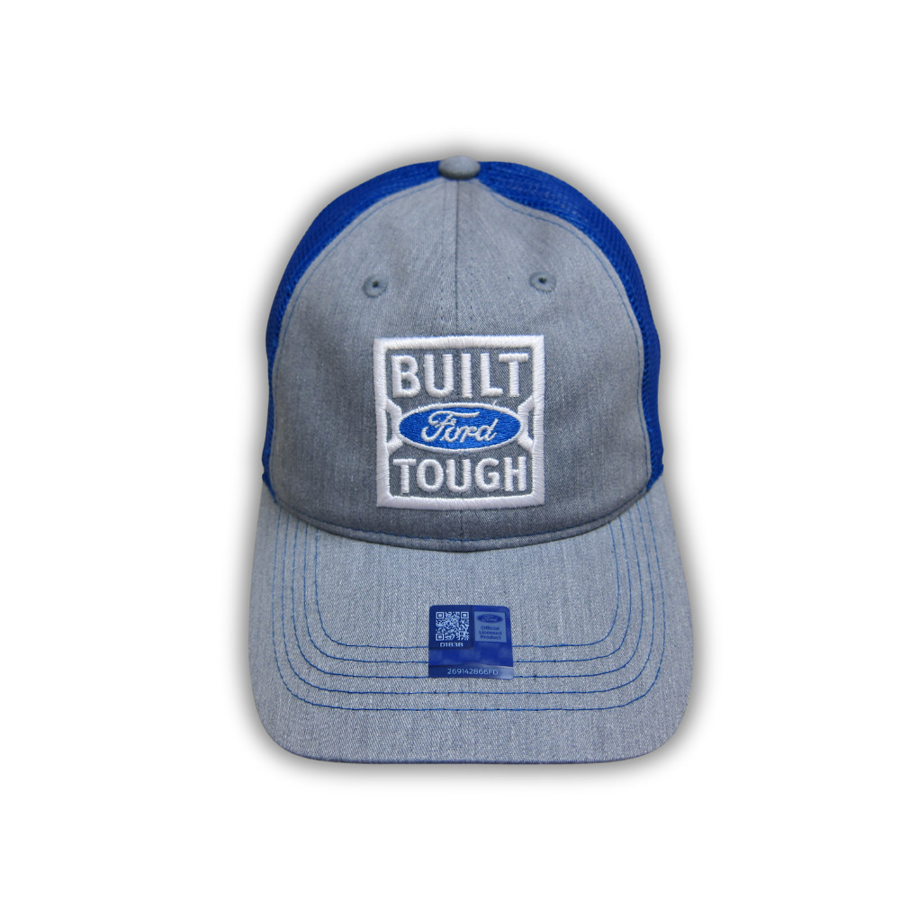 Built Ford Tough Embroidered Blue Gray Trucker Hat Mesh Back Official Licensed