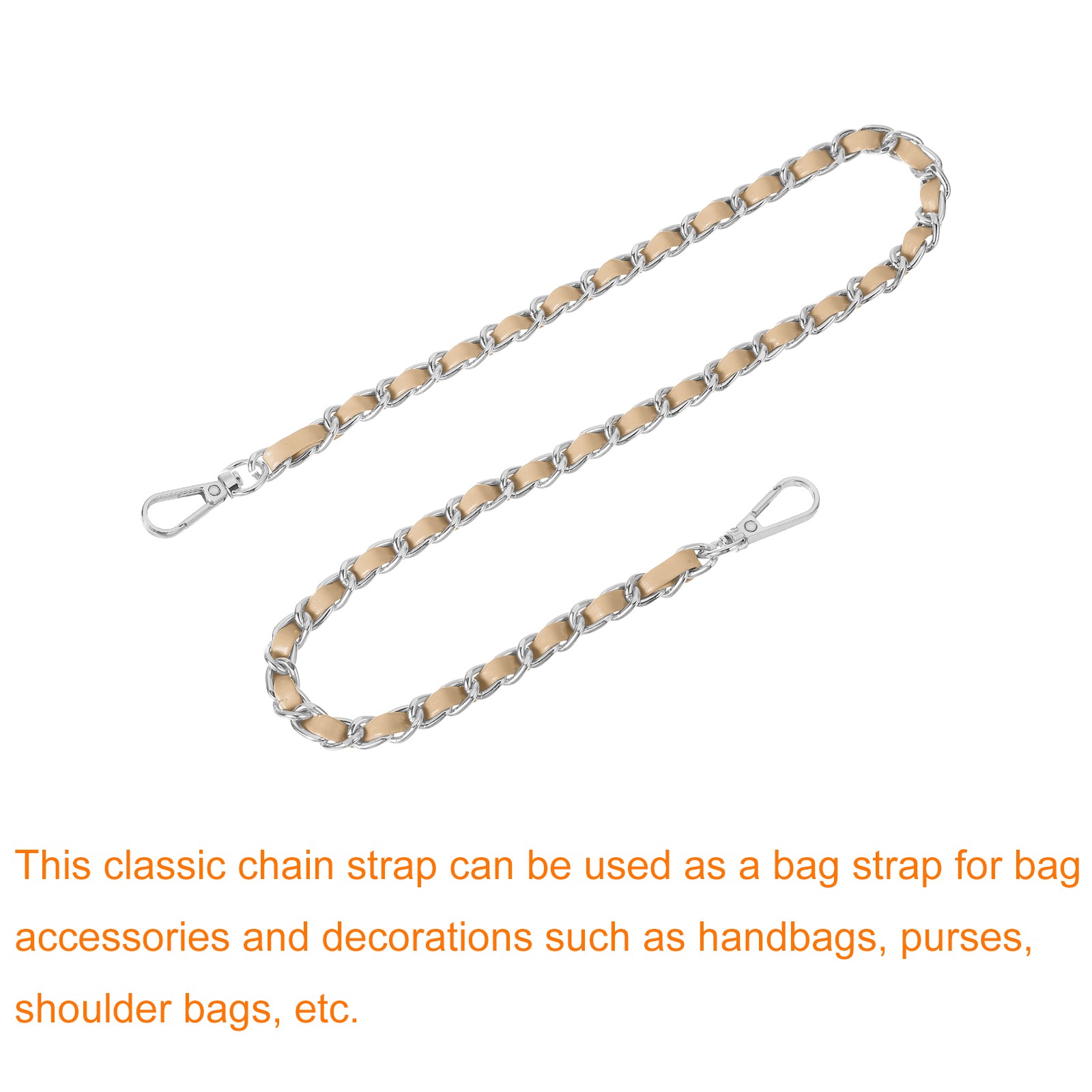 Purse Strap, 24" Leather for Shoulder Strap (Khaki, Silver)