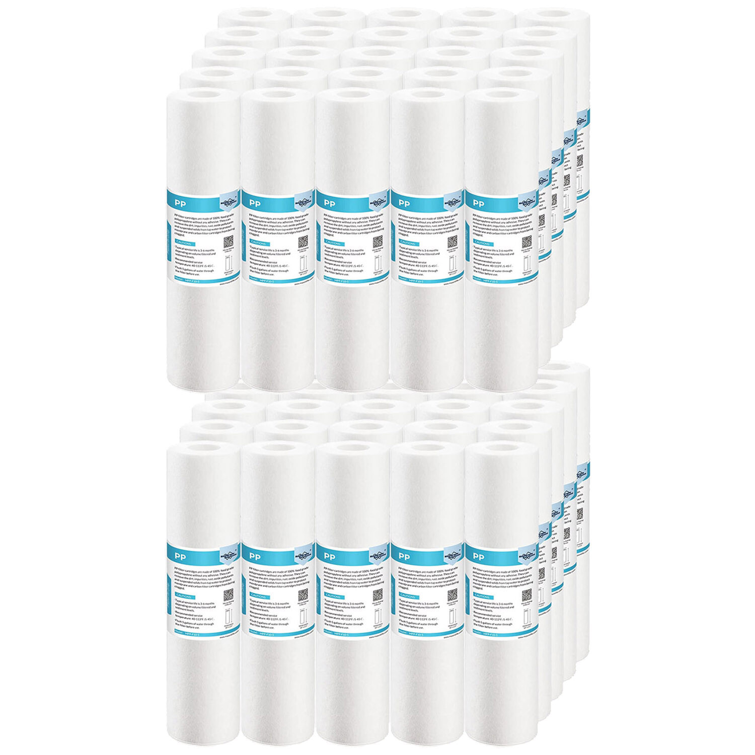Sediment Melt Blown Water Filter Cartridge Standard 2.5" x 10" 5 Micron 50 Pack