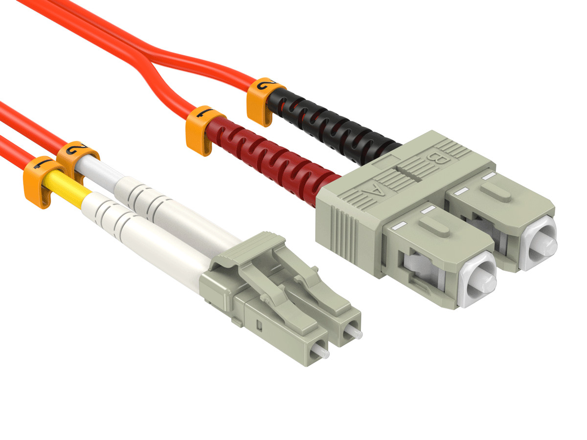 1m OM1 LC to SC UPC Duplex Corning Fiber Optic Cable MultiMode 62.5/125 OFNR ...