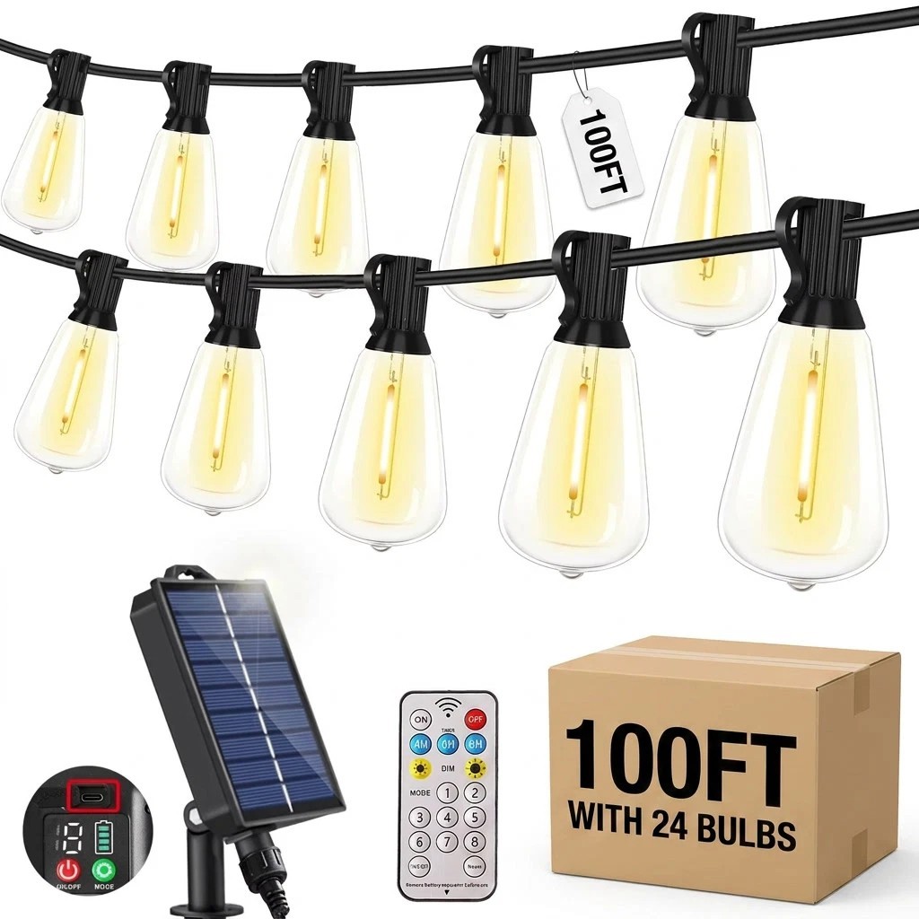 Solar Powered LED String Lights, ST38 Outdoor Waterproof for Patio, Yard, Porch