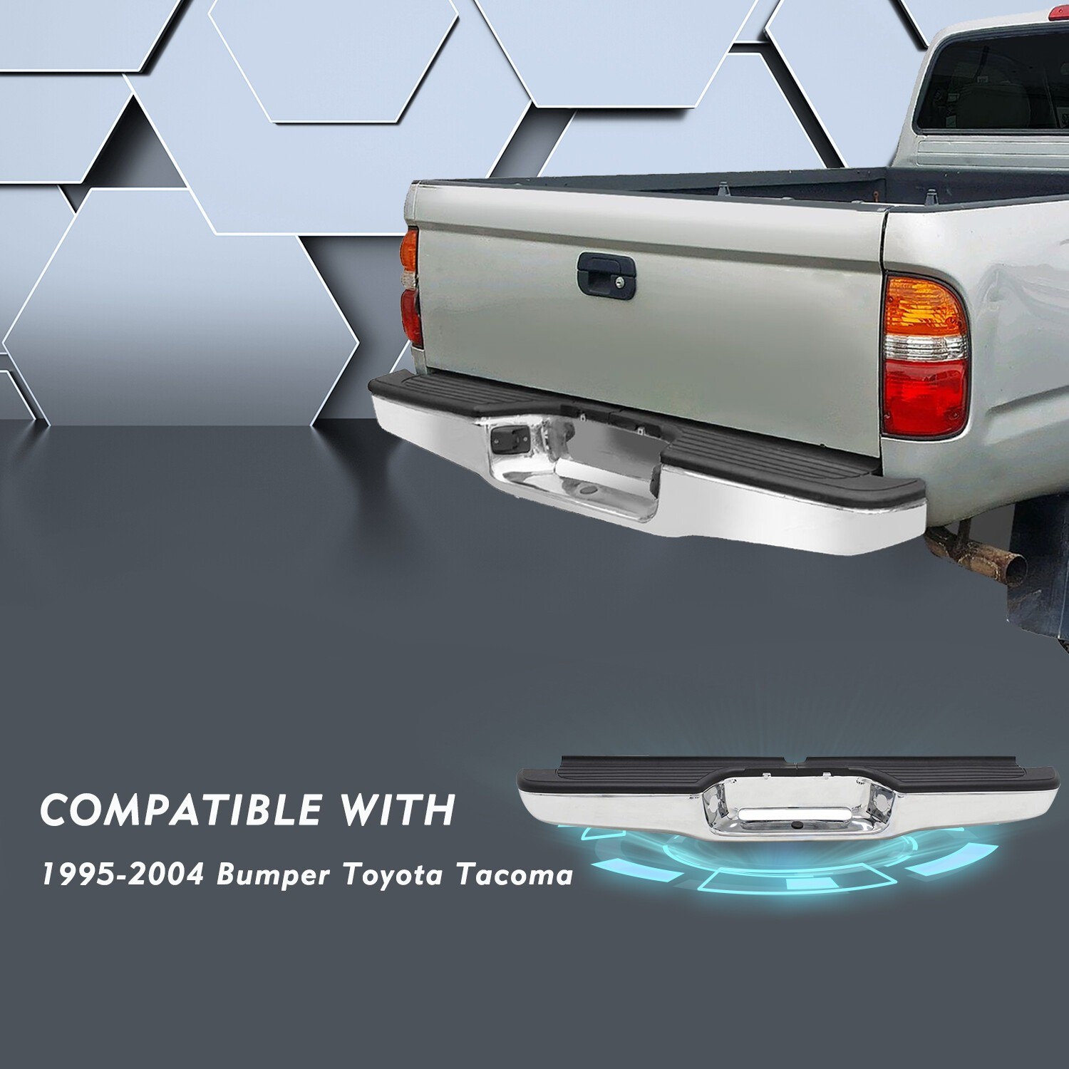 For 1995-2004 Toyota Tacoma Chrome Steel New Rear Step Bumper Assembly