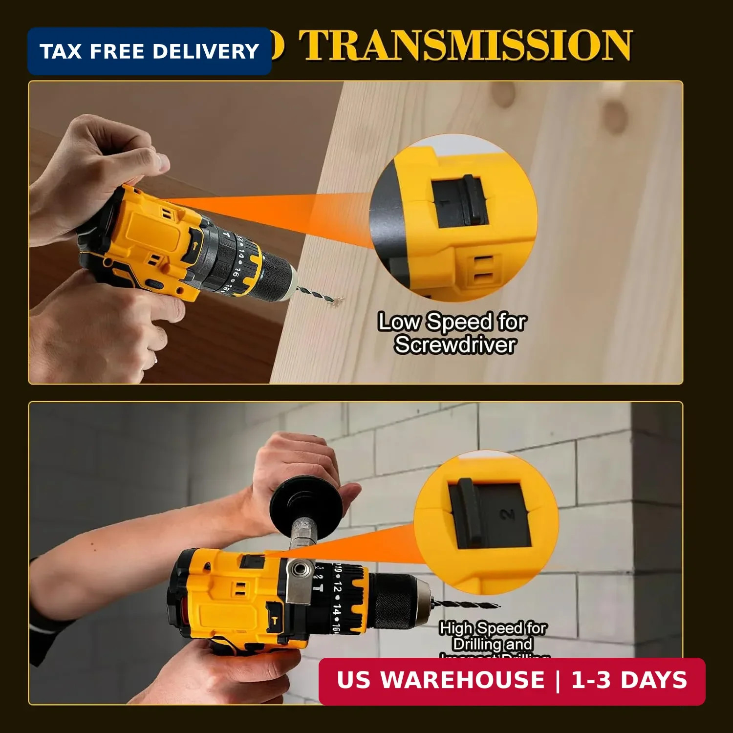 Cordless Brushless Hammer Drill, Compatible with DeWalt 20V Max Lithium Battery