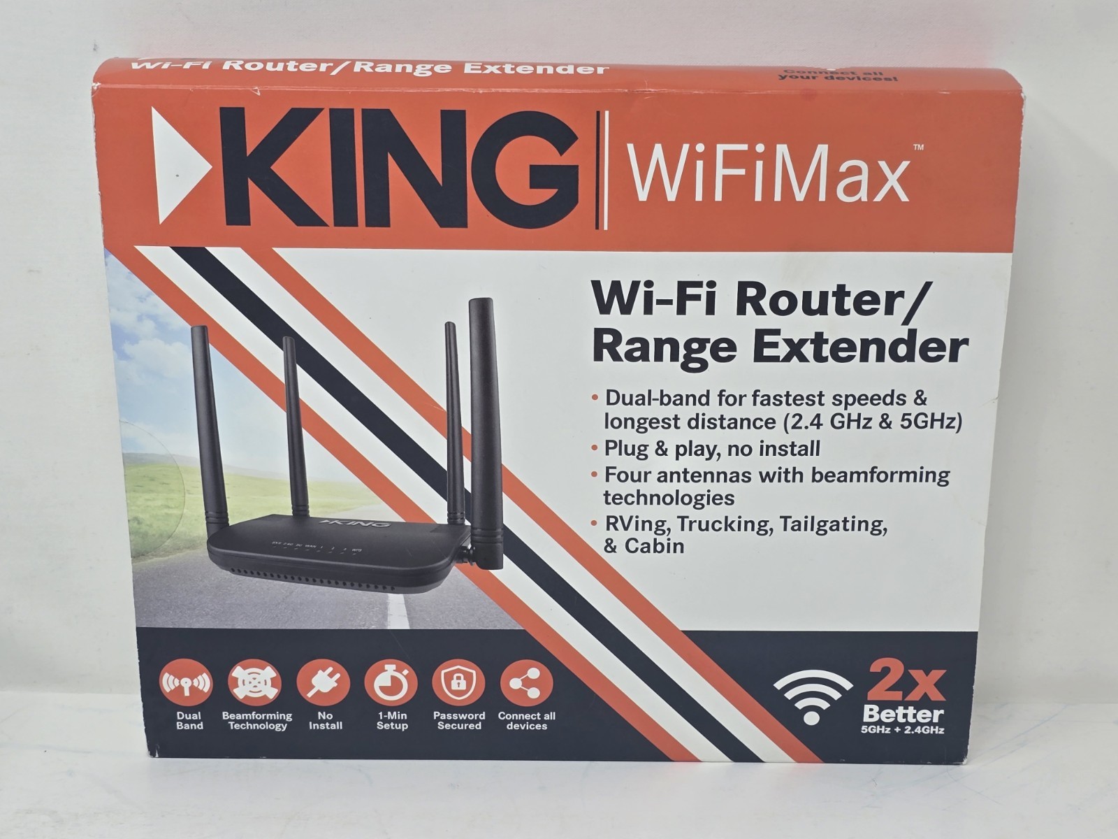 KING WiFiMax Wi-Fi Router/Range Extender KWM1000 - New & Sealed